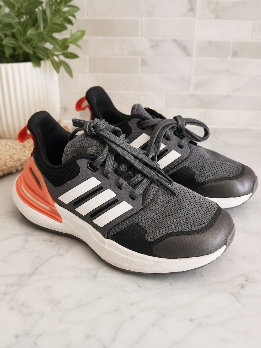 Adidas Kids Running Shoes Gray Orange Athletic Sneakers Size 11K EU 28.5